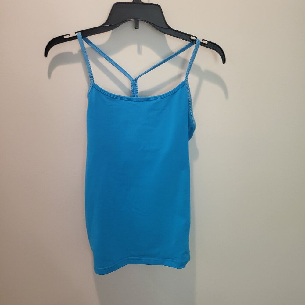 Lululemon Women's Racerback Blue Tank Top with built-in shelf bra, size 10